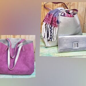 Large Reversible Silver Tote Bag /scarf Set